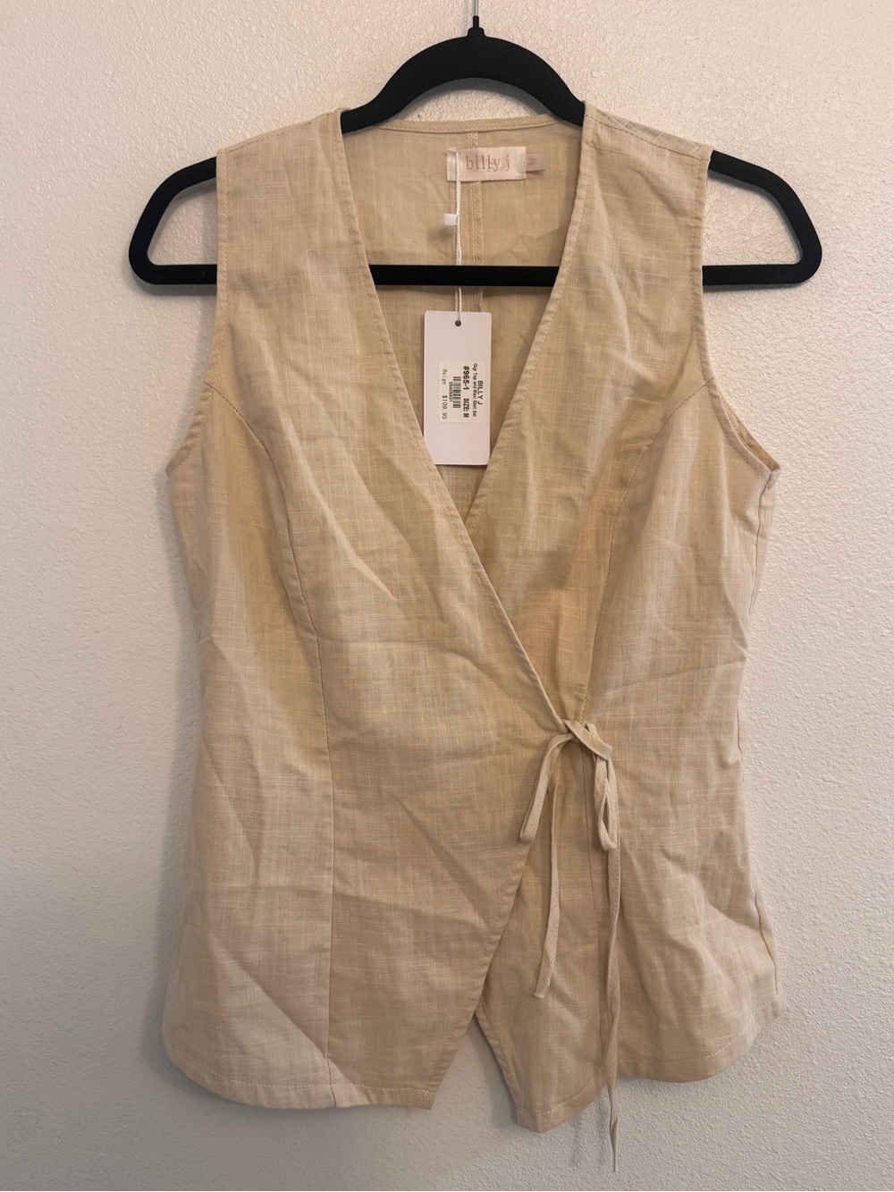NWT Billy J Beige 100% Cotton Wrap Tie Sleeveles Top